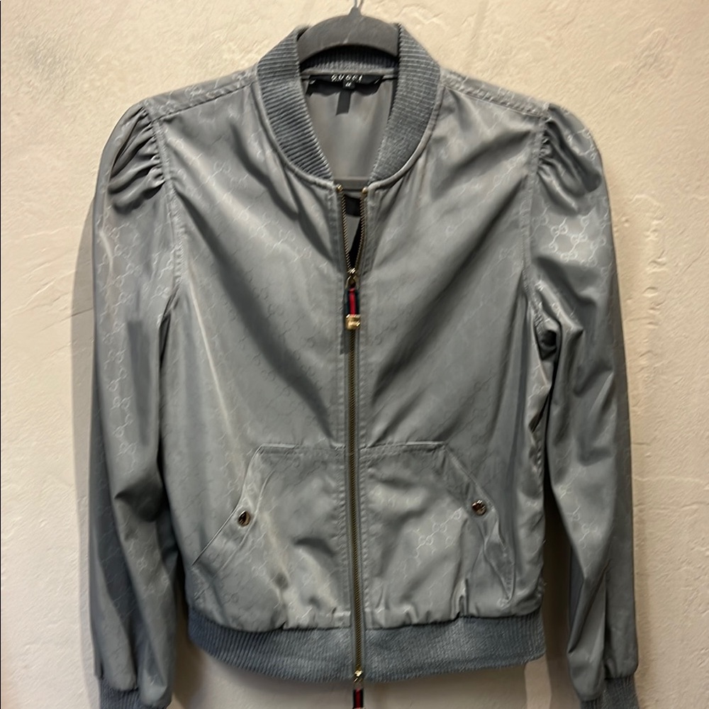 Gucci Gray Bomber Jacket with Stand-Up Collar